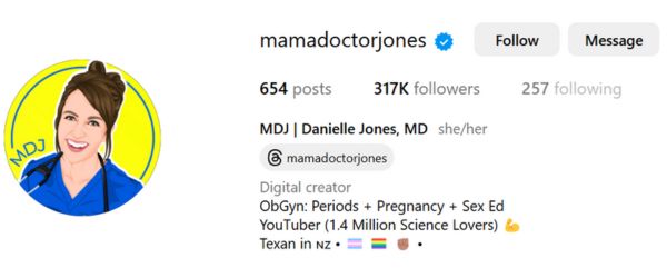 Dr. Danielle Jones healthcare influencers on instagram