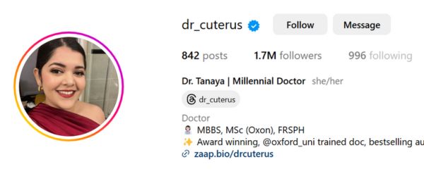 Dr. Tanaya Narendra healthcare influencers on instagram