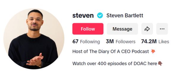 Steven Bartlett tiktok influencer